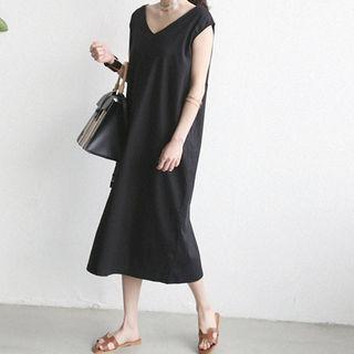 Sleeveless Linen Blend Boxy Long Dress
