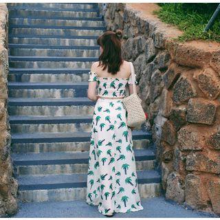 Set: Palm Tree Off-shoulder Crop Top + Maxi Skirt