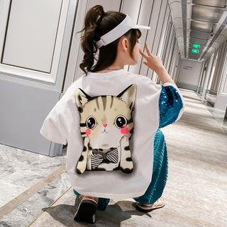 Set: Short-sleeve Cat Printed T-shirt + Pants