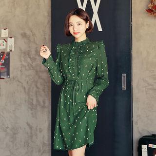 Frilled-detail Dotted Dress With Sash