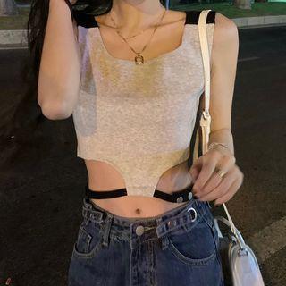 Two-tone Crop Tank Top Gray - One Size