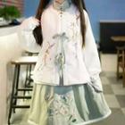 Hanfu Set: Long-sleeve Top + Mini A-line Skirt + Vest + Hair Clip