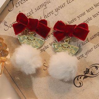 Bow Velvet Pom Pom Dangle Earring