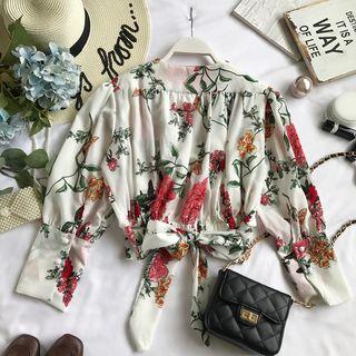 Cropped Floral Print Long-sleeve Blouse