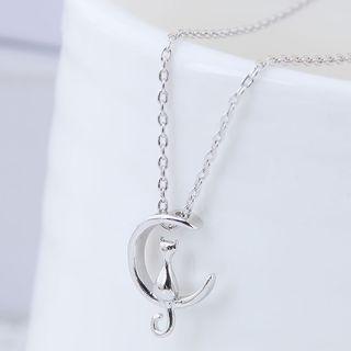 Moon & Cat Pendant Necklace Silver - One Size