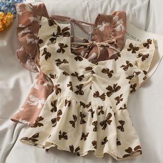 Ribbon-print Ruched Crop Top