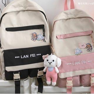 Two Tone Buckled Zip Nylon Backpack