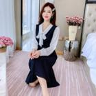 Long Sleeve Tie-neck Mock Two-piece Dress