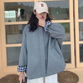 Checked Panel Oversize Zip Jacket