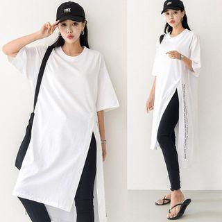 Slit-hem Letter Print Long T-shirt