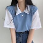 Short-sleeve Mock Two-piece Collar T-shirt