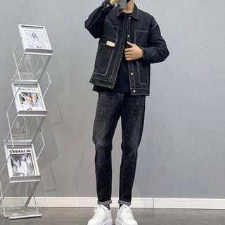 Denim Jacket / Short-sleeve Lettering T-shirt / Slim-fit Jeans