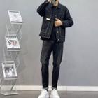 Denim Jacket / Short-sleeve Lettering T-shirt / Slim-fit Jeans