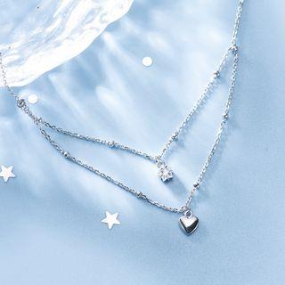 Heart Layered Necklace Ale157x - Silver - One Size