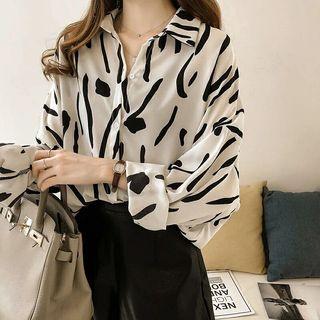 Long Sleeve Splash Print Blouse