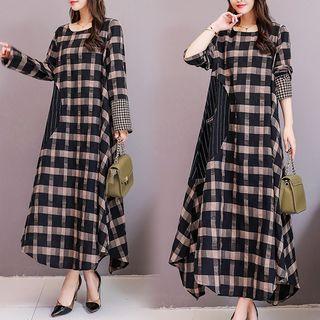 Plaid Pattern Panel A-line Dress