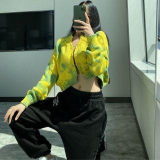 Cropped Open-front Tie-dye Cardigan Yellow - One Size
