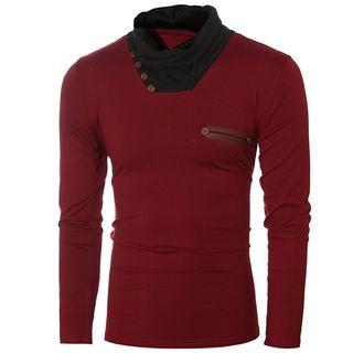 Contrast Cowl-neck Long Sleeve T-shirt