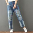 Washed Floral Straight-fit Jeans