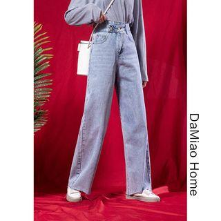 Asymmetric High-waist Wide Jeans