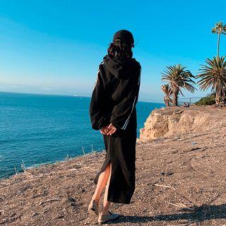Contrast Panel Midi Hoodie Dress