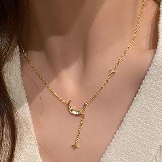 Moon Pendant Necklace 1pc - Gold - One Size