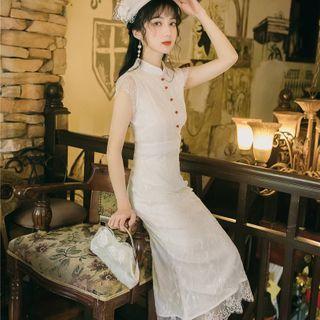 Cap-sleeve Lace Midi Mermaid Qipao Dress