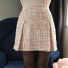 Faux-pearl Pleated Tweed Miniskirt