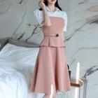 Mock Two-piece Short-sleeve Two-tone A-line Dress