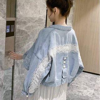 Lace Panel Denim Cropped Jacket