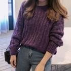 Round-neck Cable-knit Top Violet - One Size