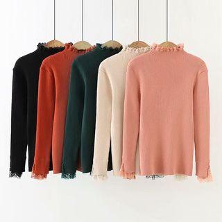 Lace-trim Long-sleeve Knit Top