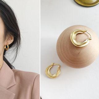 925 Sterling Silver Twisted Hoop Earring E182 - Gold - One Size