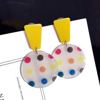Polka Dot Disc Dangle Earring Floral - One Size