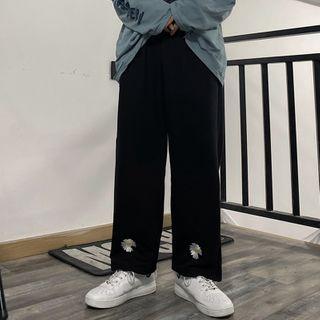 Floral Embroidery Straight-fit Pants