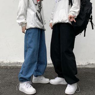 Drawstring Hem High-waist Straight-cut Jeans