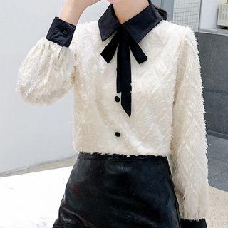 Fringed Bow Lace Blouse