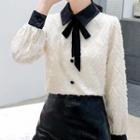 Fringed Bow Lace Blouse