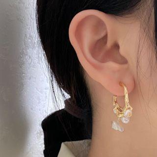 Irregular Pearl Alloy Open Hoop Earring 1 Pair - Gold - One Size