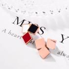 Color Panel Square Earring 1 Pair - Ear Pin - Square - Rose Gold - One Size