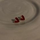 Sterling Silver Heart Stud Earring 1 Pair - Red - One Size