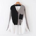 Color Block Asymmetrical Cardigan Black & Gray & White - One Size