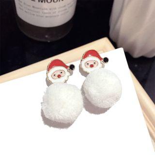Santa Claus Pom Pom Ear Stud 1 Pair - White - One Size