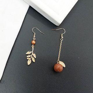 Non-matching Leaf & Bead Dangle Earring