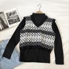 Patterned Knit Vest Black - One Size