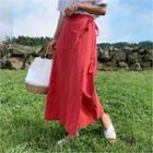 Band-waist Wrap-front Linen Blend Skirt