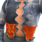 Long-sleeve Tie-dyed Paneled Safety Pin T-shirt