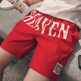 Short-sleeve Applique Letter Printed Shorts