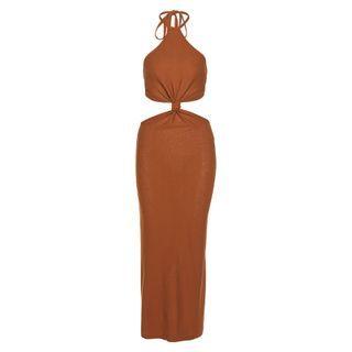 Halter-neck Cut-out Midi Sheath Dress