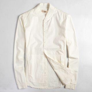 Plain Stand-collar Long-sleeve Shirt